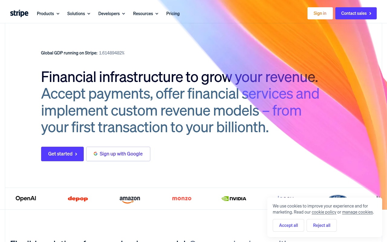Screenshot of stripe.com rendered by Screenshotly